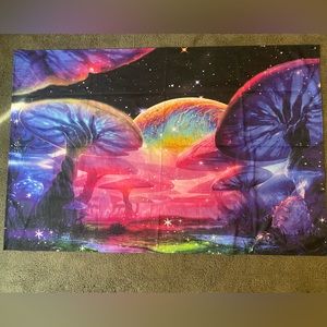 Multi colored mushroom starry night tapestry